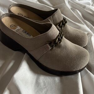 Madden Girl Taupe Mules with Chain Accent